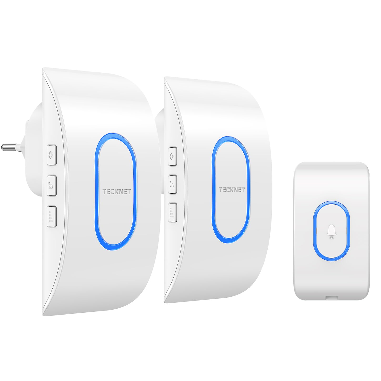 TECKNET Campanello Senza Fili da Esterno, Campanello Wireless IP65 Impermeabile, 400M Operativo Portata, 60 Suonerie, 5 Volumi Selezionabili, Indicatori LED (1xTrasmettitore e 2x Ricevitore)