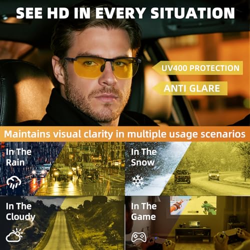 Night Vision Glasses for Men Women, Lightweight Anti Glare HD Al-Mg Frame Driving Glasses3
