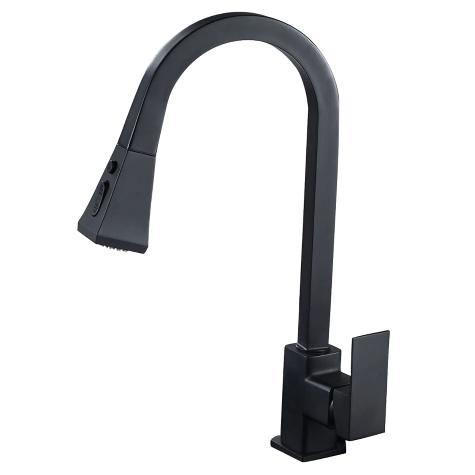 Robinet de cuisine extractible double jet en laiton noir avec bouton stop eau