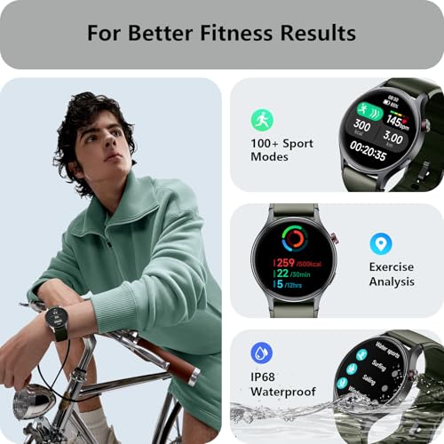 Image of Smart Watch for Men Women, Answer /Make Call, AMOLED Ultra-Clear Screen Activity Trackers with Heart Rate /Sleep /SpO2 Monitor, Smartwatch for iPhone /Samsung /Android, 110+ Sport Modes, 3ATM Waterproof