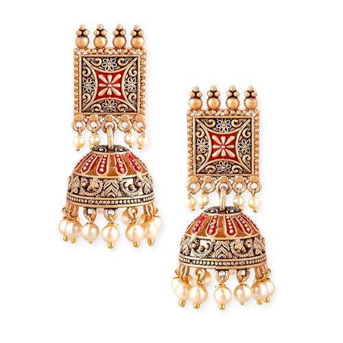Rubans 24K Gold Plated Enamel Handpainted & White Beaded Filigree Jhumka Earrings (B0D6BYXYB6) Amazon Price History, Amazon Price Tracker