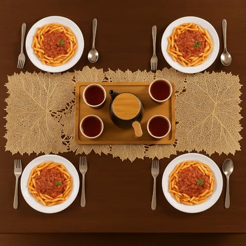 Image of Homerz Premium Table Runner, PVC, Size- 92x34 cm | Waterproof, Heat Resistant, Non-Slip, Easy to Clean Soft Table Runner for Coffee Table, Dining Table and Centre Table. (Golden Stem)