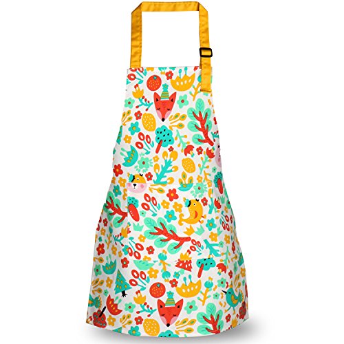 Children Aprons, Pure Cotton Canvas Kids Aprons With Adjustable Neck Strap And Pocket Animal Print Child Chef Aprons For Boys And Girls Cooking Baking Painting Aprons In 2 Sizes (White 1, S) #TOP1