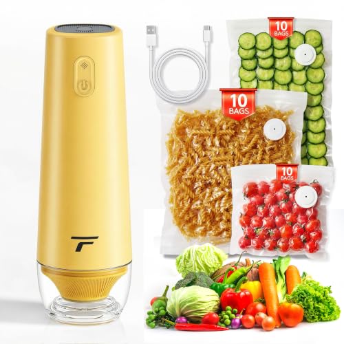Image of Vacuum sealer for food, Chef's Design to Preserve Freshness, Compact Handheld Vacuum Sealer with 30 Reusable Bags, Professional-Grade for Food Storage Savers, Mustard