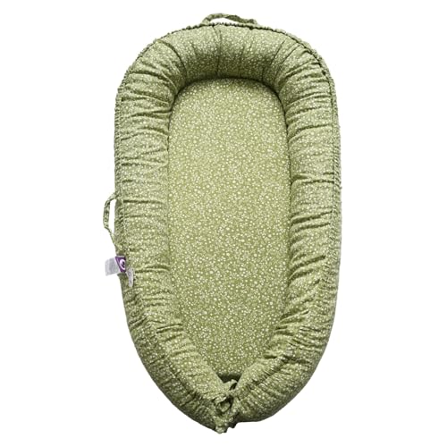 Image of CooCooBaby Infant Lounger, Baby Nest Cover for Baby Girls & Boys, Newborn Essentials for Baby 0-18+ Months, 100% Cotton Breathable (Green_Wonder, Cotton_Muslin)