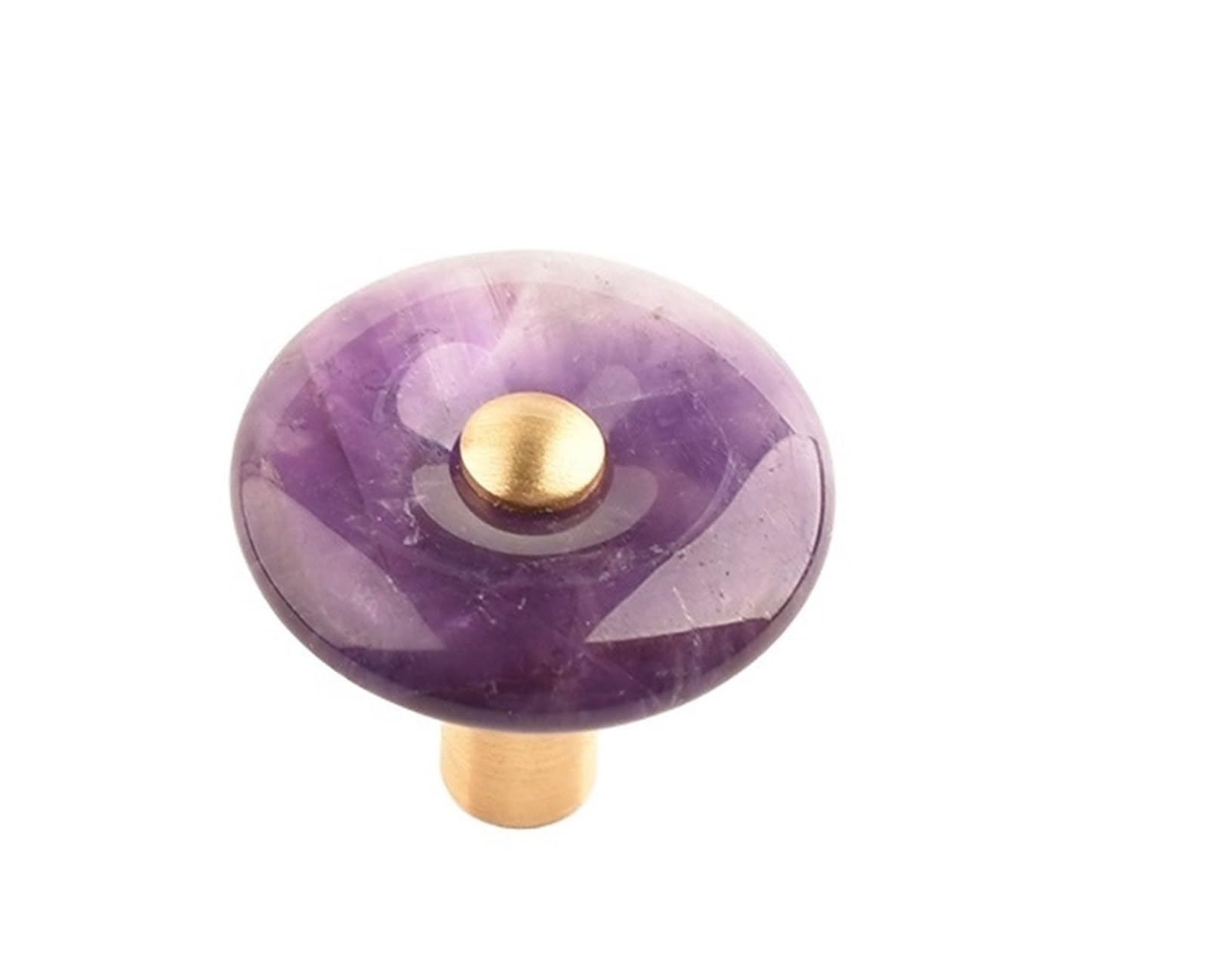 GFJFsetSH 2pcs Round Single Hole Brass Agate Crystal Cabinet Knobs(Purple Crystal)