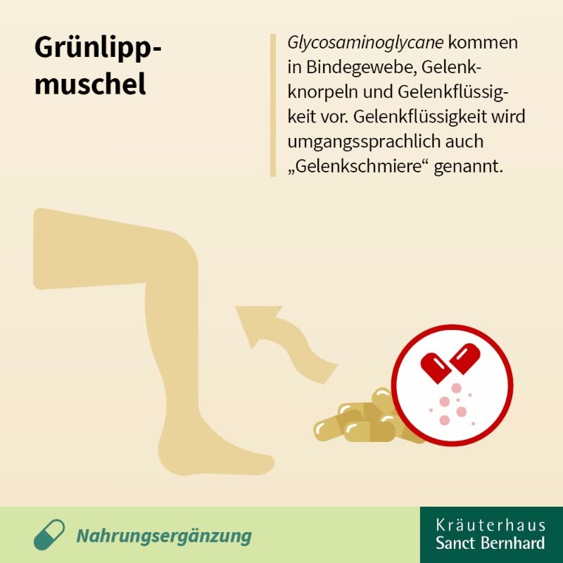 Sanct Bernhard Grünlippmuschel-Kapseln | 300 Kapseln | hochdosiert | 500 mg neuseeländisches Grünlippmuschel-Konzentrat/Kapsel | Qualität aus deutscher Herstellung | Made in Germany