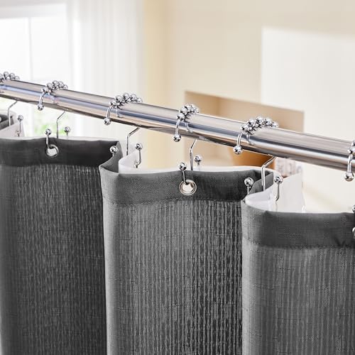 Lameirose Grey Shower Curtain and Liner 3 in 1 Shower Curtain Set with 12 Double Sided Shower Curtain Hooks Cloth Shower Curtains for Bathroom Waterproof 72 W*72 H