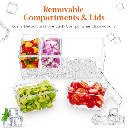 Image of Lifewit Taco Bar Serving Set for Party with 4 x 20 oz Containers & Components, Ice Chilled Condiment Caddy Organizer, Garnish Serving Tray Platter for Mimosa Bar Accessories, Fruit, Salad, Food