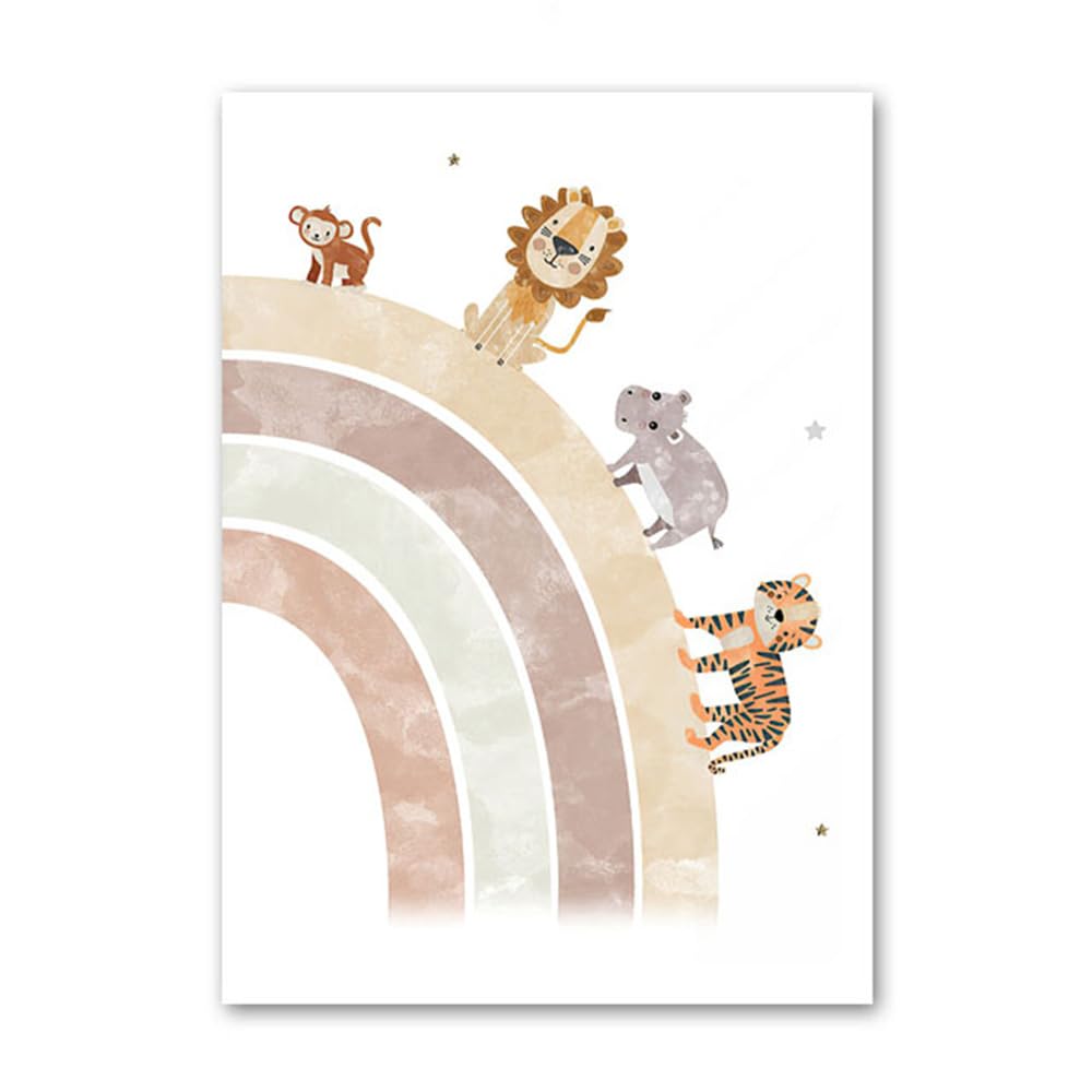 3 Affiche Animaux Chambre Bebe 30x40cm Poster Personnalisé Prenom Enfant Lion Elephant Arc en Ciel Montgolfière Tableau Savane Bébé Garcon Toile Enfant Animaux Safari Cadeau sans Cadre