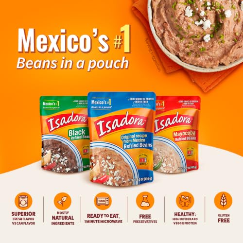 Image of Isadora Refried Mayocoba Beans Pouch, Mexican Food Ready-to-Eat 15oz (6-Pk)