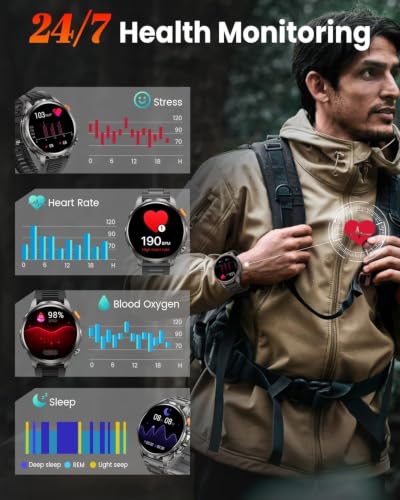 Image of Military Smart Watches for Men (Answer /Make Calls), 1.91''Smart Watch with Blood Pressure /Heart Rate /Sleep /100+ Sport Modes, Fitness Tracker for Android and iPhone, Waterproof Watches for Men(Black)