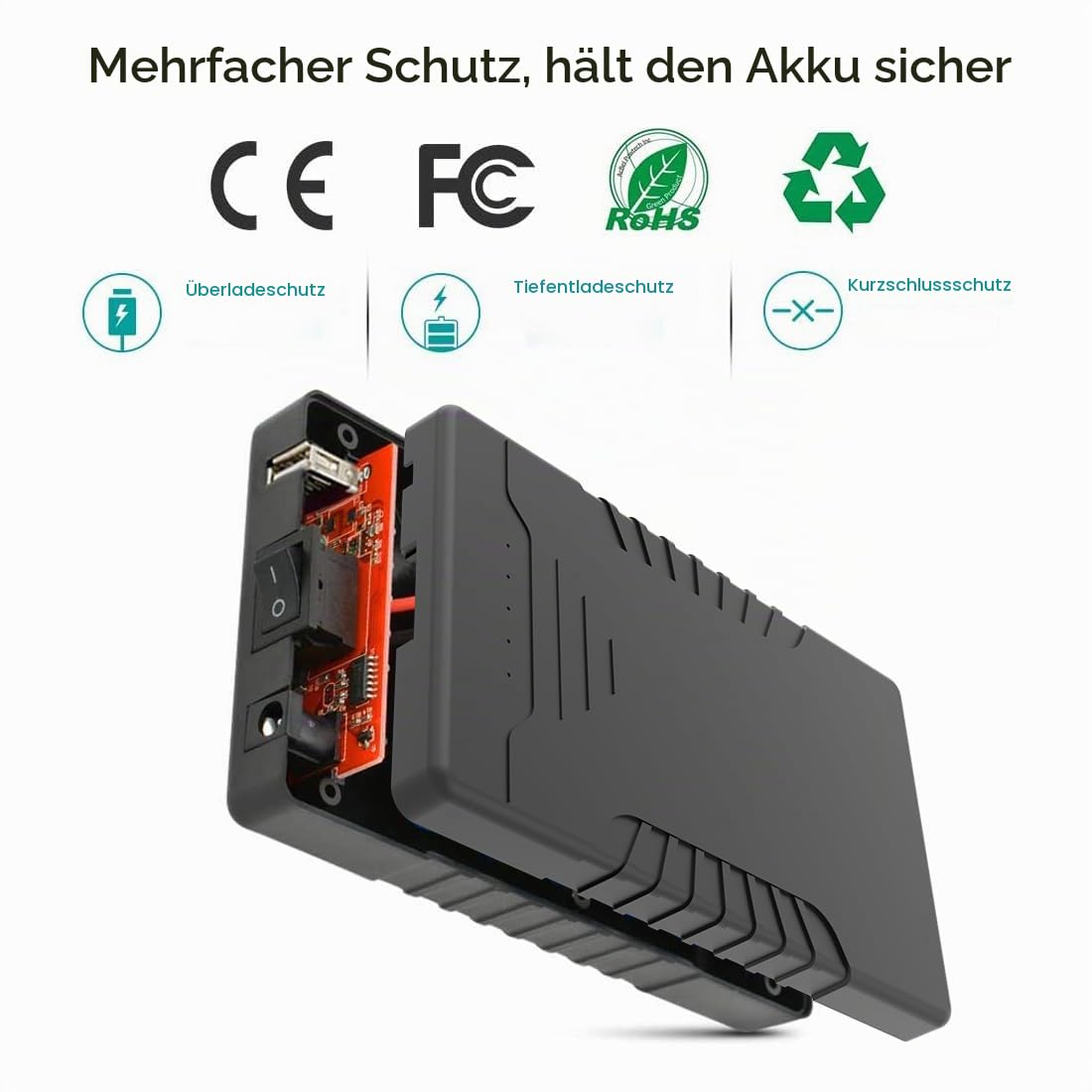 TalentCell Powerbank, Externer Akku, Lithium-Ionen-Akku, Wiederaufladbar, 36 W, 12V/3000 mAh, Doppelausgang 12 V/5 V mit Ladegerät, für LED-Leuchtstreifen, CCTV-Kameras, etc, Schwarz