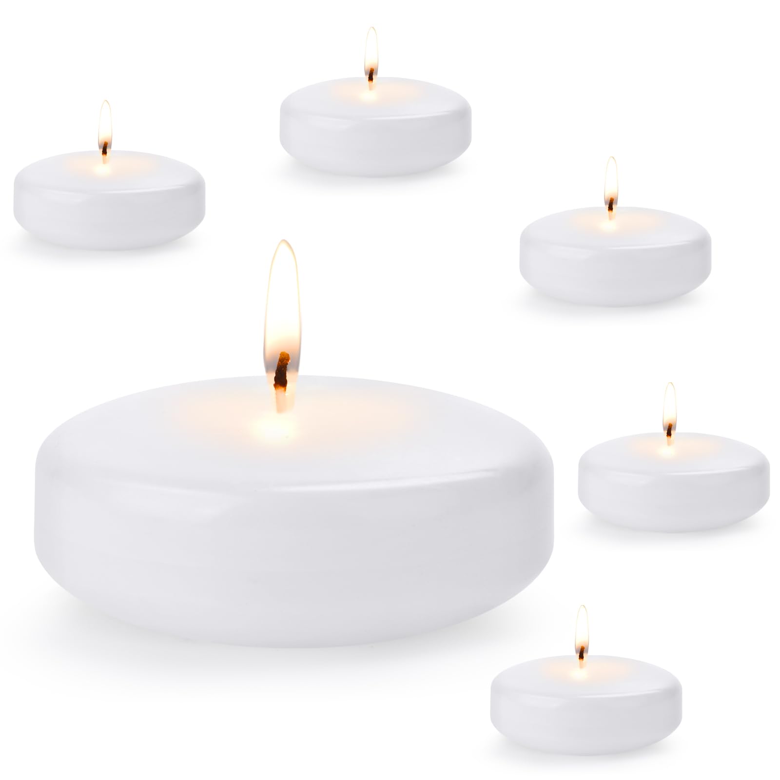 Velas flotantes blancas de 7,6 cm, sin perfume, cera sin goteo de 13 a 15 horas de combustión, paquete de 24 velas de fiesta de boda, para centros de mesa, adecuadas para jarrones cilíndricos,