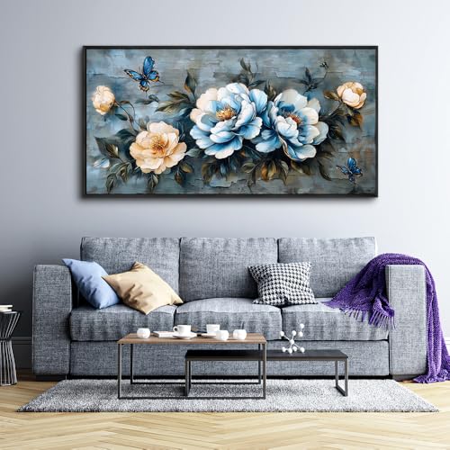 KELIYUAN Large Framed Canvas Wall Decor For Living Room Wall Art For Bedroom Modern Room Abstract Wall Painting Black Framed Flower ink painting Dining Room Home Decor Print Artwork Posters 30"X60"