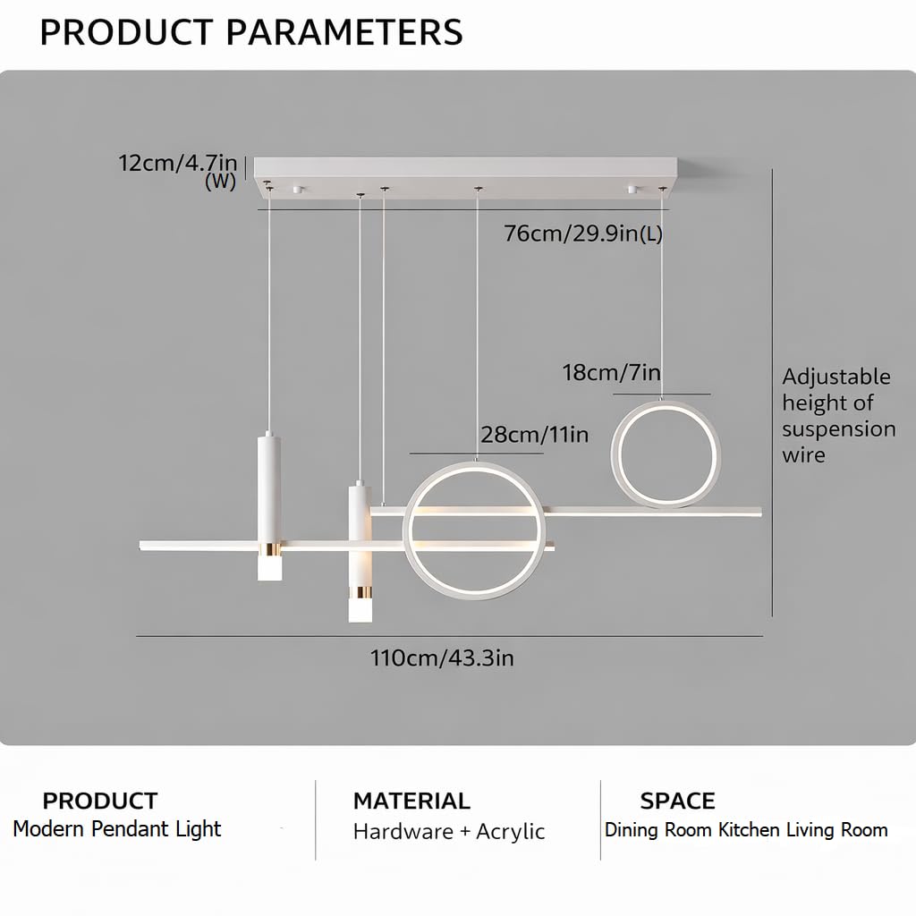 Eoodis Lampadario LED Lineare Bianco Lampada a Sospensione Moderna 110cm 50W Dimmerabile con Telecomando Design Geometrico Minimalista per Isola Cucina, Tavolo da Pranzo e Ufficio
