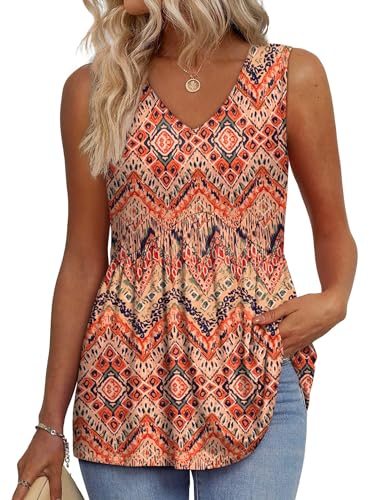 Image of OFEEFAN Womens Tank Tops 2025 Flowy Peplum Tops for Women Dressy Sleeveless V Neck Babydoll Tank Tops