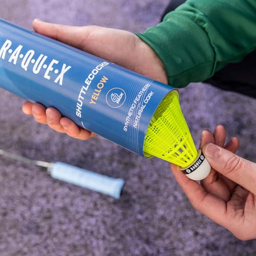 Raquex Badminton Shuttlecocks - Yellow/White, Tube of 6 - All Natural Cork Shuttlecocks, Nylon Feathers - Three Speed Options – Indoor Outdoor Durable Badminton Shuttles (79, White) - Image 8