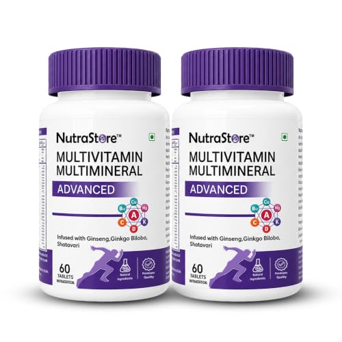Image of NutraStore Multivitamin Multimineral Advanced Supplements for Men & Women | Multivitamin Tablets with Ginseng, Vitamins A, C, D3 & K2 | Energy, Immunity, Muscle Recovery & Wellness | 60 Veg Tablets ( Pack of 2 )