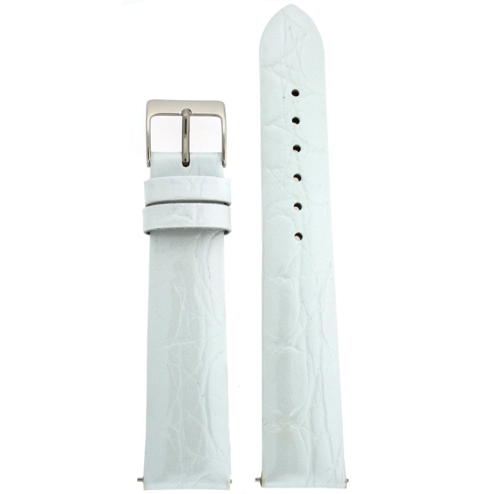 Tech Swiss Ladies Watch Band Crocodile Grain White Glossy Built-In Spring Bars 14 millimeter