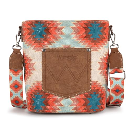 Wrangler Aztec Crossbody Bags for Women Southwestern Print Canvas Shoulder Purse with Distressed Look and Adjustable Strap3