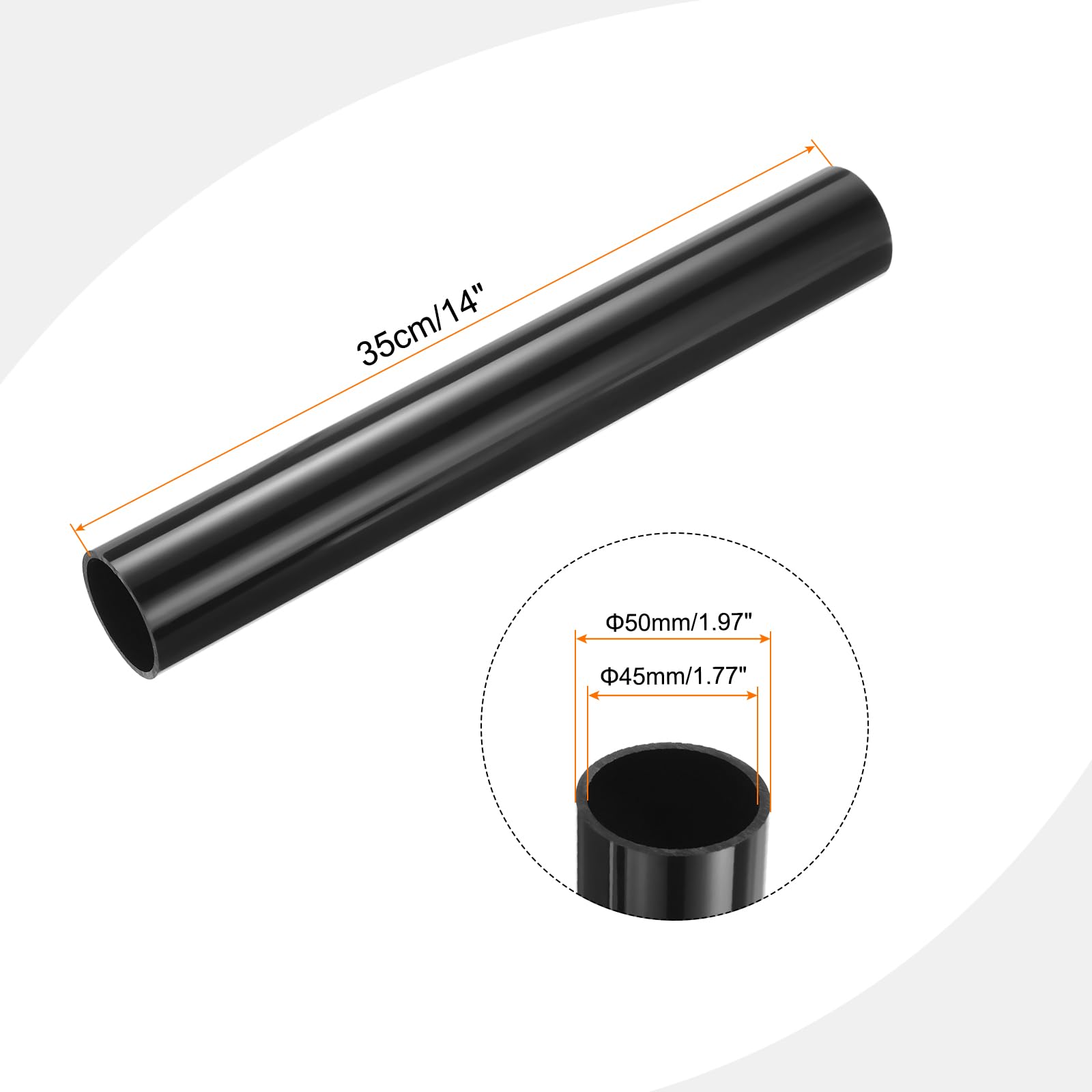 Sourcing Map Tubo rigido in PVC da 5 cm, diametro interno 45mm, diametro esterno 350 mm, nero, ad alto impatto, per tubi dell'acqua e artigianato, manicotto per cavi