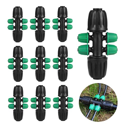 12 Pcs Lock Barbed Tee 1/2 inch Tubing to 1/4 Inch Tubing Irrigation Fittings for (1/2 ID x 0.60-0.63 OD) ANTI-LEAK Locked Barbed Connectors(12Pcs Lock Barbed Tee Six Way)