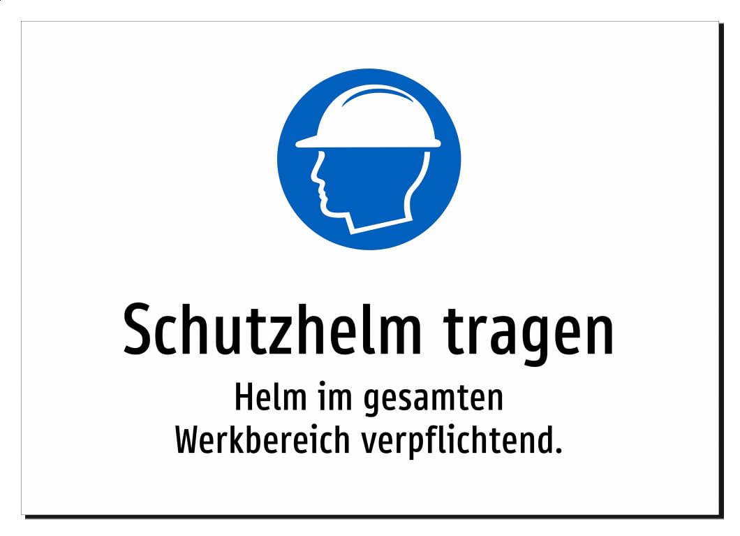 36837-DE-S-08 | Schutzhelm tragen - Helm im gesamten Werkbereich | Aluminiumschild A3, 420 x 297mm | mit Symbolgrafik und Text