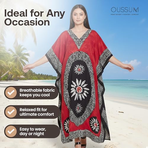 Image of Oussum Women Long Maxi Plus Size Polyester Kaftan Gown, Womens Kaftan Dresses Lounge Resort Wear, Plus Size Kaftan