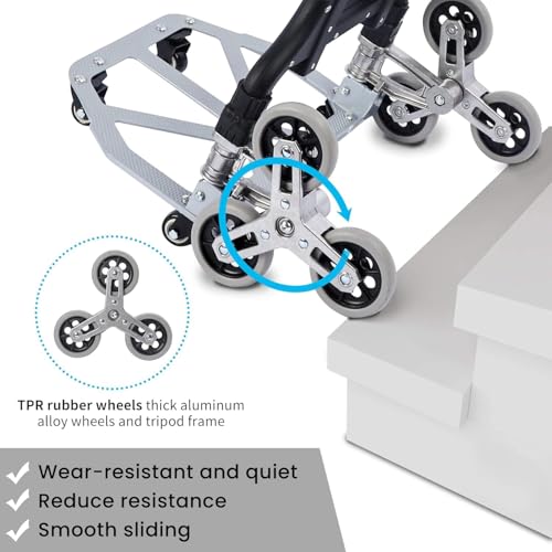 Einkaufstrolley Treppensteiger & Bis 80 kg Belastbar, Aluminium Sackkarre Treppensteiger, Sackkarre Klappbar, Sternrollen, Verstellbarer Griff 105 cm, Treppensteiger klein mit Expanderseilen – Bild 6