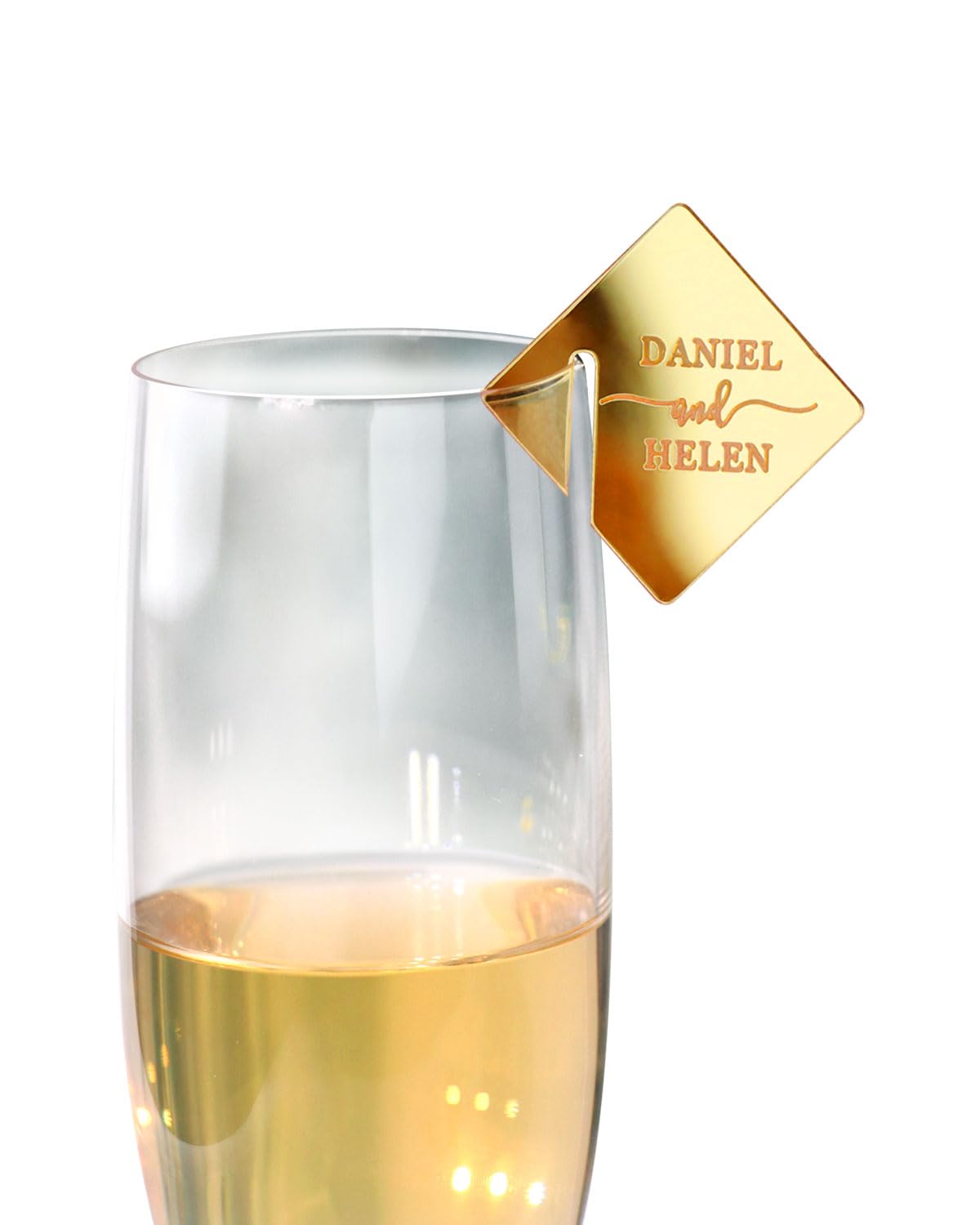 Custom Heart Acrylic Drink Tags,Personalized Wedding Favour Place Name Card Tag,Drinks Markers to Champagne Wine Glass for Bar Wedding Wine Tasting Party (square)
