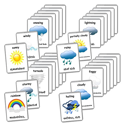 Image of Kannada English Bilingual Flash Cards | Montessori Cards | Laminated Flash Cards | Early Education (Weather - 18 Cards)