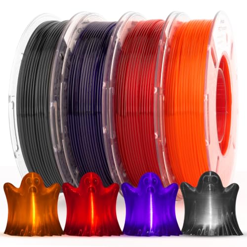 Image of AMOLEN Rapid PETG Transparent 3D Printer Filament 1.75mm Transcucent + /-0.02mm,500mm /s High Speed Strong Toughness Christmas Multicolor Bundle Black /Purple /Red /Orange 250gx4