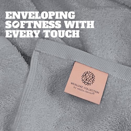 Image of White Classic Light Gray Bath Towels 27x54 Inch, Cotton Towel Set for Bathroom, Hotel, Gym, Spa, Soft Extra Absorbent Quick Dry 4 Pack