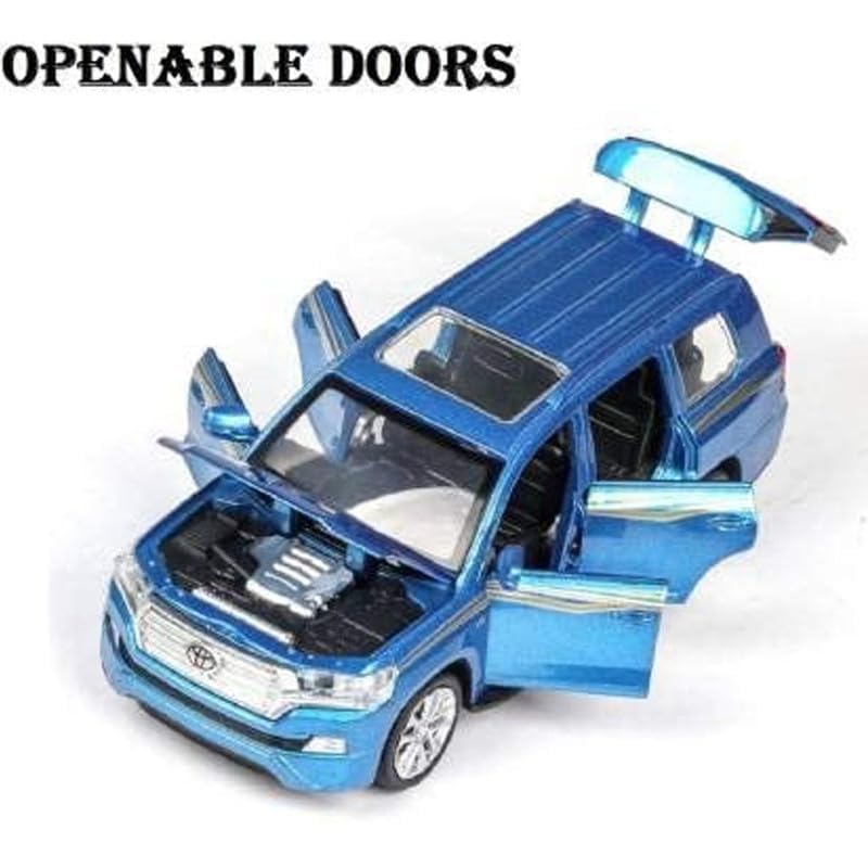 Image of PINQUE Kids New Land Cruiser Diecast Alloy Metal Pull Back Car with Openable Doors Music Sound and Light Vehicle Toy Car for Boys (Blue)