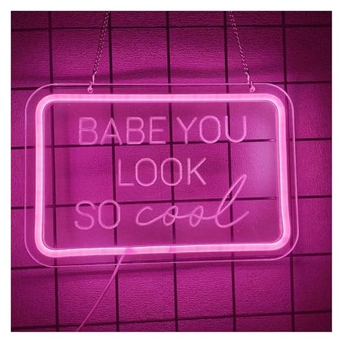 XENITE Hanging Art Neon Signs Babe You Look So Cool Neon Sign for Wall Decor LED Light USB Powered for Party Bar Aesthetic Room Birthday Home Illuminated 30cm×20cm