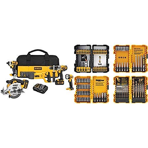 DEWALT DCK592L2 20V MAX Premium 5-Tool Combo Kit with DEWALT DWA2FTS100 Screwdriving and Drilling Set 100 Piece