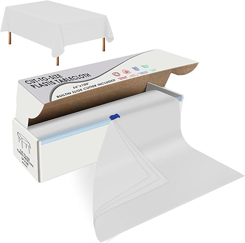 Rollo de mantel de plástico desechable blanco de 54 x 100 pies, mantel de plástico con caja cortadora, mantel desechable cortado a medida para Rollo de mantel de plástico desechable blanco de 54 x 100 pies, mantel de plástico con caja cortadora, mantel desechable cortado a medida para