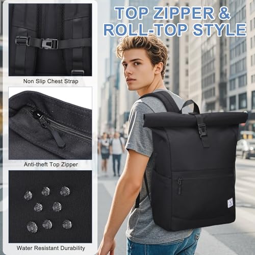 VX VONXURY Roll Top Backpack for Women,15.6 inch Laptop Backpack for Men,Top Open Casual Daypack for Work Travel3