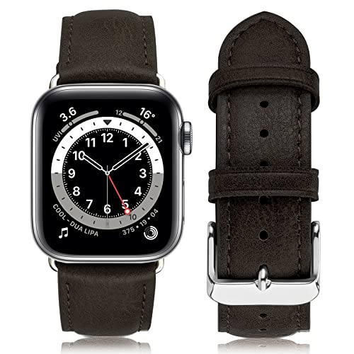 YUETUOL Compatible with Apple Watch Band Genuine Leather Replacement Band Strap Men Women Compatible with Apple Watch Ultra SE2 SE Series 8 7 6 5 4 3 2 1 / 42mm 44mm 45mm 49mm（Dark brown）
