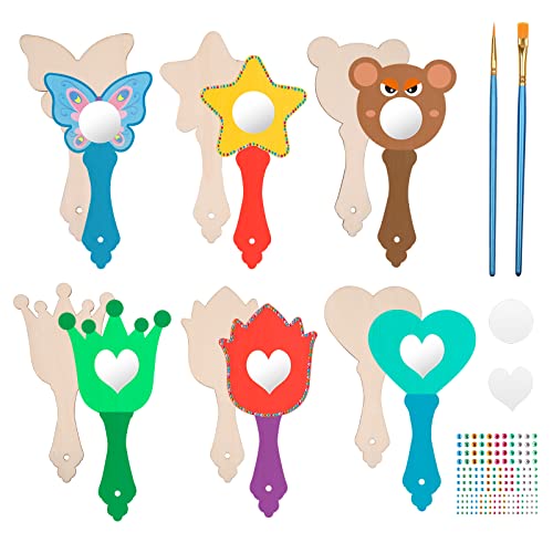 Tashce Einhorn Bastelset Für Kinder – 12x Holz-Einhörner Mit Spiegel, Farben & Glitzer Zum Bemalen