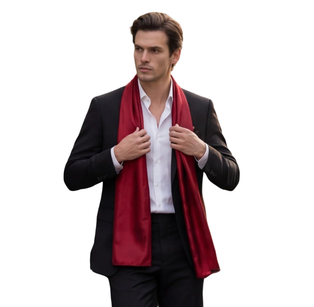 Bufanda para hombre, 100% seda, gasa, pañuelo de seda, 180 x 80 cm, color liso, para traje, tela azul oscuro, estola, estilo de negocios, regalo para él