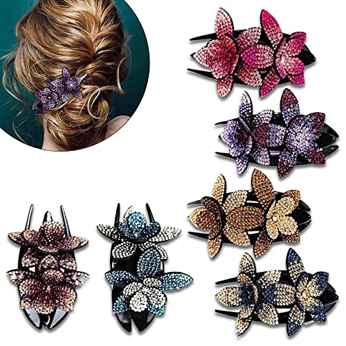 6 Stück Haarspange Damen mit Strass Haarclip Blumen für Frauen Haar klammern Klaue Haarspangen Perlen für Frauen Haar greifer rutschfest Vintage Haarschmuck für Damen Braut Brautjungfern (A) Cover