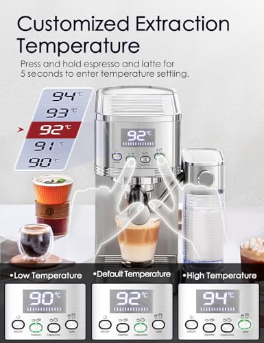 CAFELFFE Machine à café 6-en-1, Machine à expresso avec porte-filtre, Machine à cappuccino automatique avec nettoyage automatique et 3 options de température, 1,3 L en acier inoxydable – Image 6