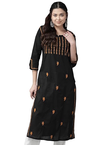 Ada Women's Cotton Straight Fit Tunic Hand Embroidered Lucknow Chikankari Straight Kurta Kurti A411419
