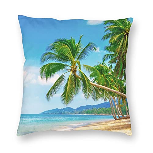 æ— å“ç‰Œ Green Palm Tree Decorative Pillow Covers Blue Sky Beach Throw Pillow Covers 22"X22" Home/Outdoor Pillow Covers Soft Square Pillow Covers for Bed/Sofa/Car/Couch
