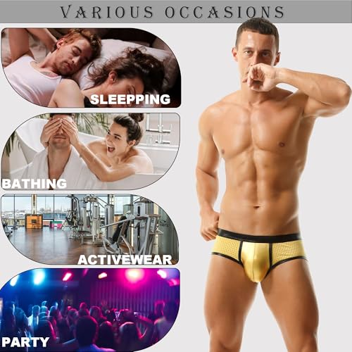 Men's Metallic Boxer Shorts Mesh Boxer Briefs Low Rise Rave Shorts for Clubwear 5