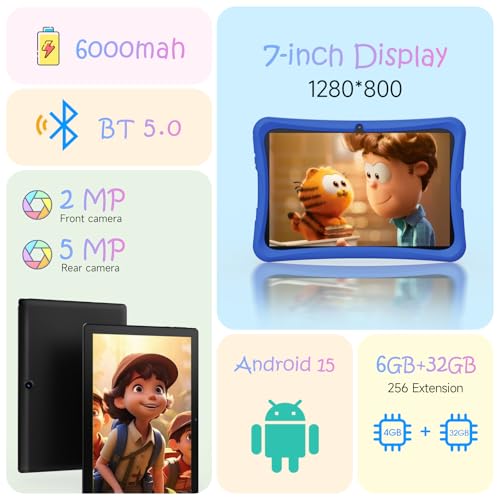 Image of DigiLand 10.1 inch Kids Tablet, 6GB RAM 32GB ROM, Android 15 GO, with Kid-Proof Silicone Case, Parental Control, 6000mAh Battery, 5MP Camera, WiFi, Bluetooth 5.0, HD IPS Display -Blue