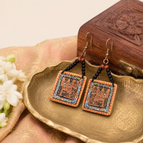 Image of Handcrafted Artistic & Tribal Earrings Collection for Women - Bohemian, Floral, Wooden & Ethnic Statement and Stud Designs