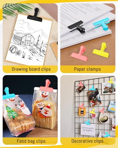 Caianwin 6 Stück Verschlussklammern Groß 76mm Tütenklammern Metallklammern Clips für beutel, Lebensmittel und Foto für Haus, Küche, Schule und Büro(Schwarz)